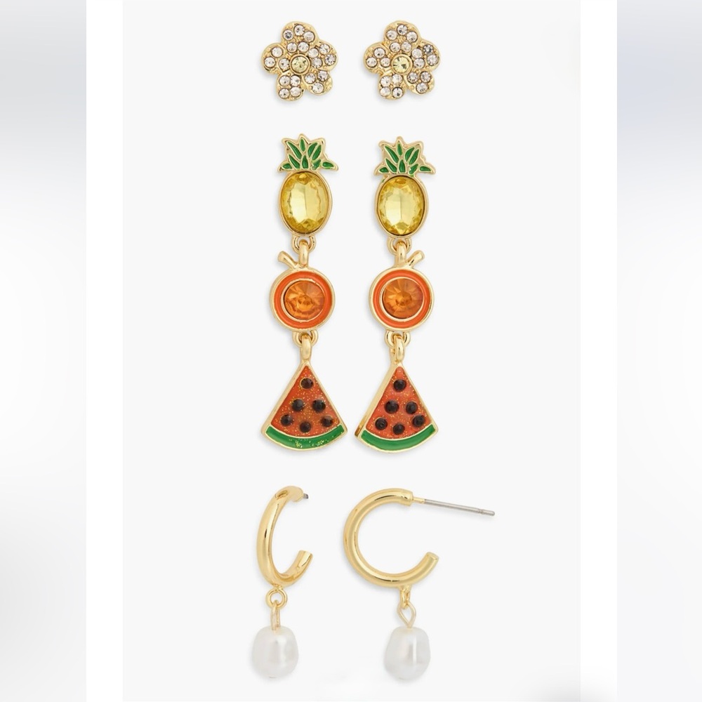 Baublebar Set of 3 Flower Fruit Stud & Drop Earrings